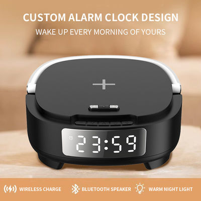 Réveil multifonctionnel, chargeur de téléphone, haut-parleur Bluetooth 15W avec lumière nocturne