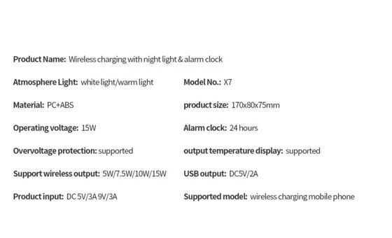 Affichage LED, réveil sans fil Qi, chargeur sans fil compatible Qi