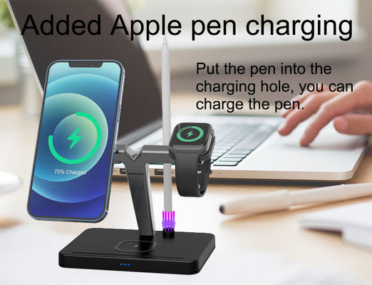 Chargeurs sans fil magnétiques portatifs noirs 4 en 1