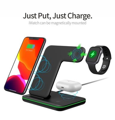 Chargeur sans fil en silicone Qi 3 en 1, chargeur portable de téléphone sans fil 15w