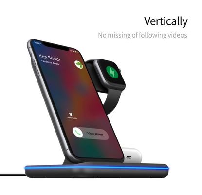 Chargeur sans fil en silicone Qi 3 en 1, chargeur portable de téléphone sans fil 15w