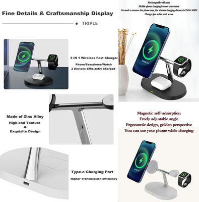 Station de recharge multi-fonction, chargeur sans fil rapide ABS Qi