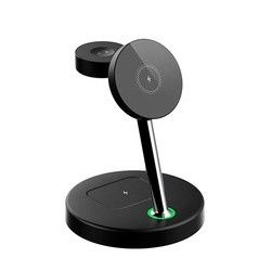 Chargeur magnétique portable certifié FCC, station de recharge sans fil 4 en 1 15w