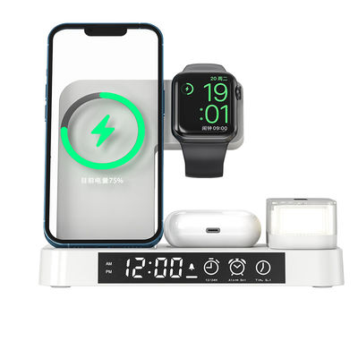 Matériau ABS 5 en 1 Chargeur sans fil, Chargeur sans fil Horloge avec indicateur LED
