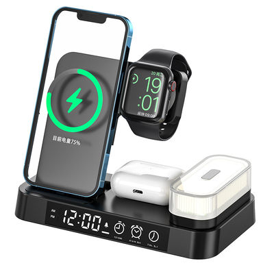 Matériau ABS 5 en 1 Chargeur sans fil, Chargeur sans fil Horloge avec indicateur LED