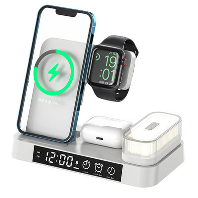Matériau ABS 5 en 1 Chargeur sans fil, Chargeur sans fil Horloge avec indicateur LED