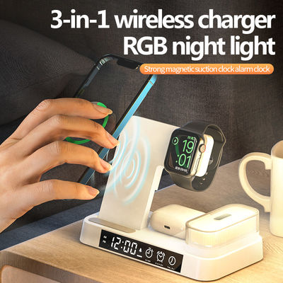 Matériau ABS 5 en 1 Chargeur sans fil, Chargeur sans fil Horloge avec indicateur LED